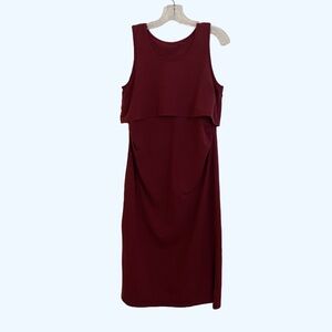 Pact Red Sleeveless Tiered Midi Dress